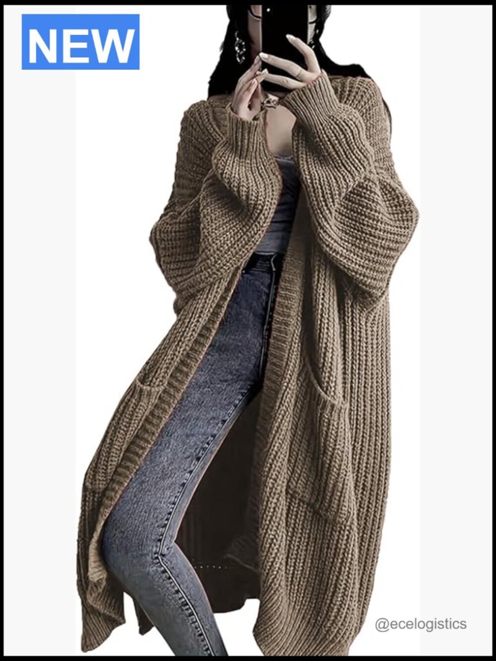 Plus Size Oversized Long Cardigan Sweater Chunky Knit Open Front Duster Coat